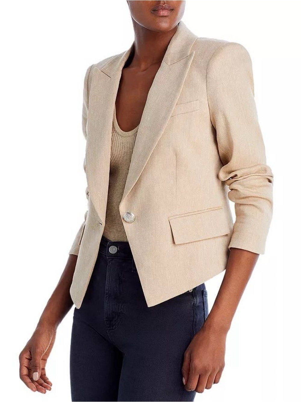 Veronica Beard Hosanna Dickey Short One Button Blazer in Khaki Melange Size: 14
